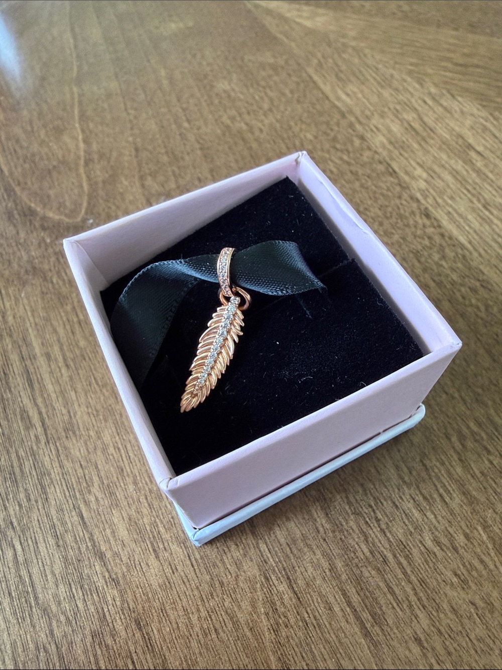 Pandora Rose Gold Feather Pendant with Pave Bail